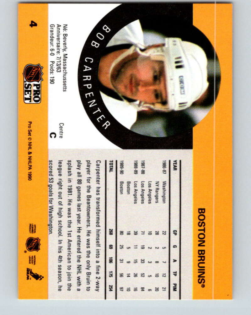 1990-91 Pro Set #4 Bob Carpenter Mint Boston Bruins