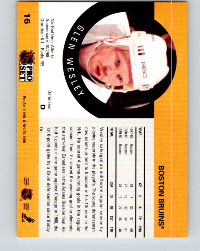 1990-91 Pro Set #16 Glen Wesley Mint Boston Bruins