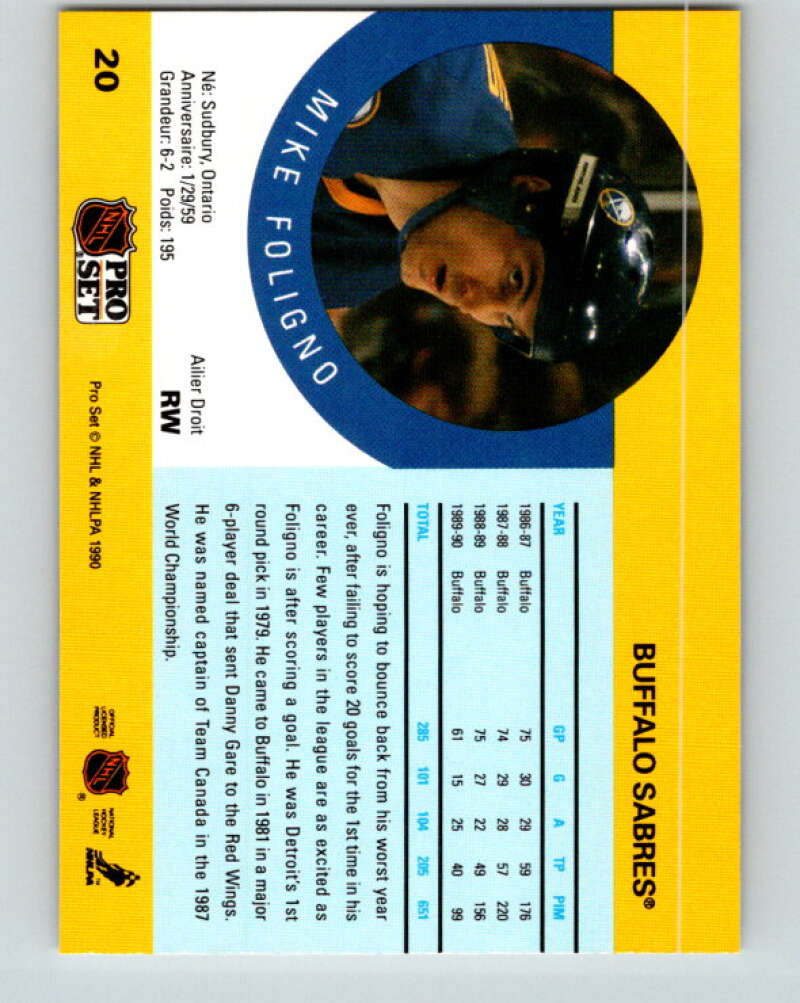 1990-91 Pro Set #20 Mike Foligno Mint Buffalo Sabres