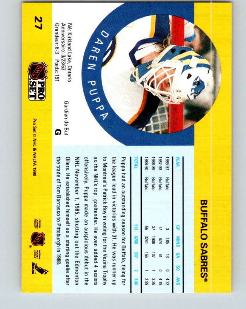 1990-91 Pro Set #27 Daren Puppa Mint Buffalo Sabres