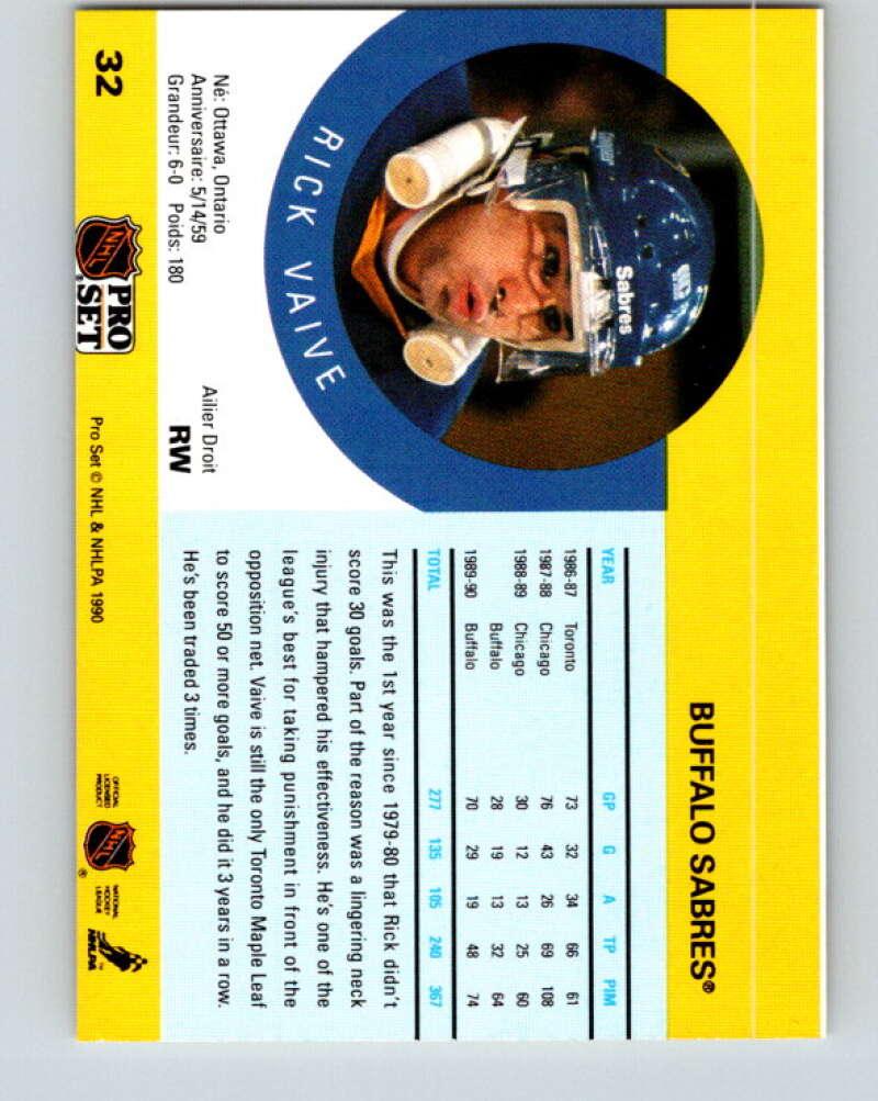 1990-91 Pro Set #32 Rick Vaive Mint Buffalo Sabres