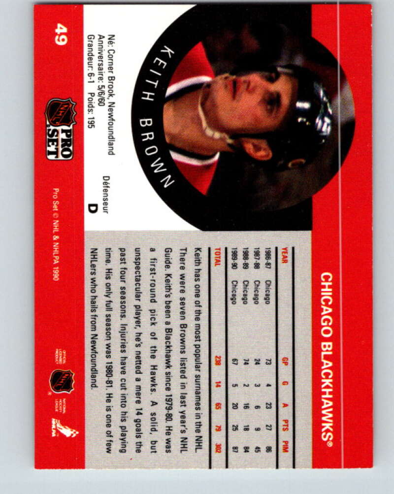 1990-91 Pro Set #49 Keith Brown Mint Chicago Blackhawks