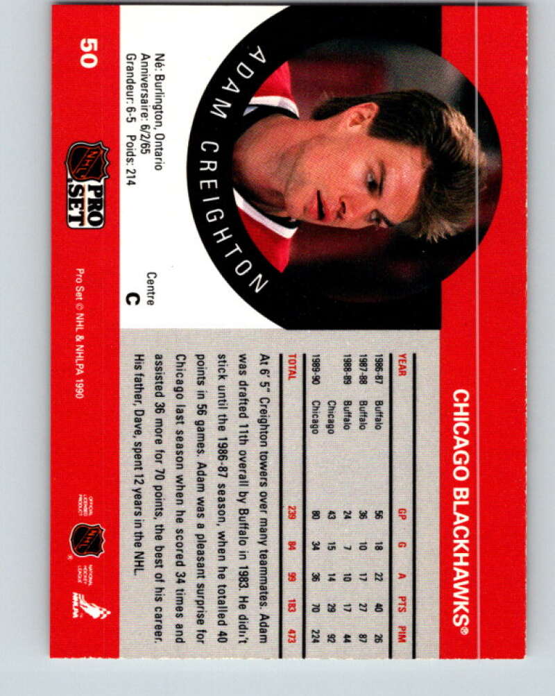 1990-91 Pro Set #50 Adam Creighton Mint Chicago Blackhawks