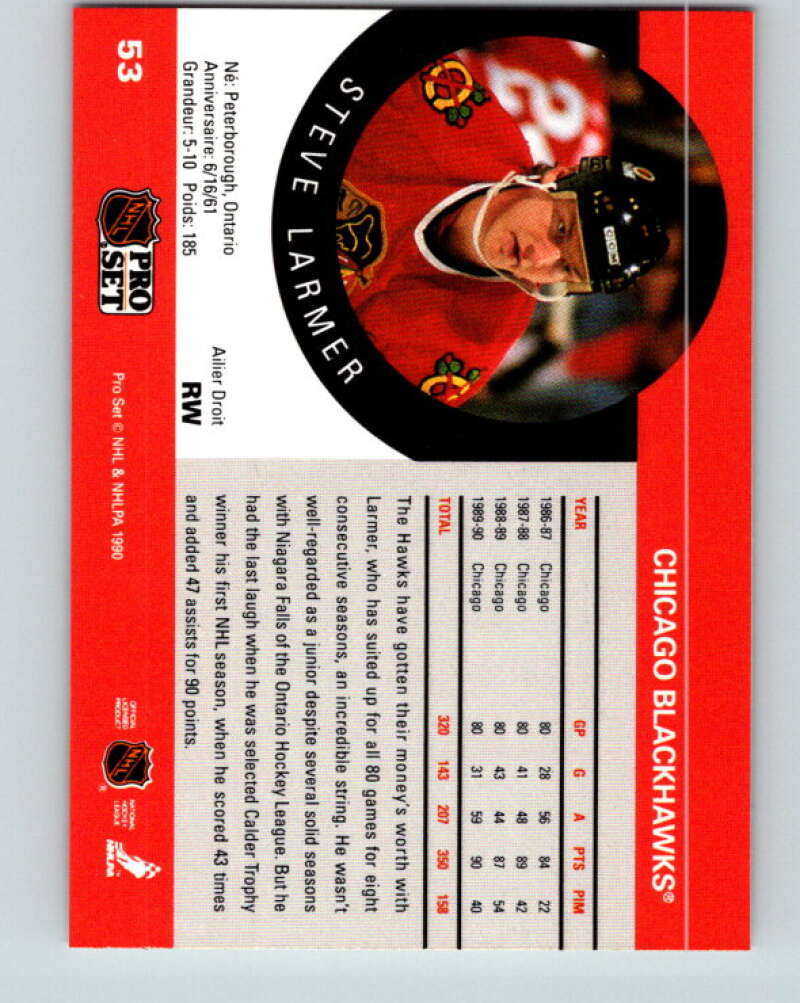 1990-91 Pro Set #53 Steve Larmer Mint Chicago Blackhawks