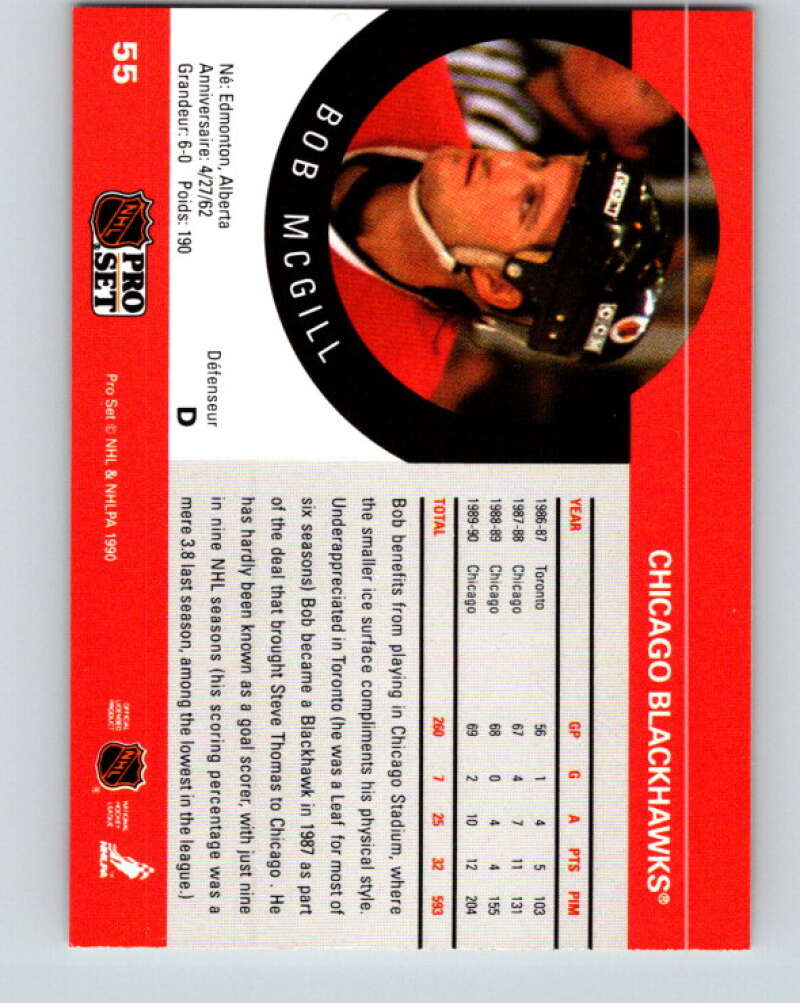 1990-91 Pro Set #55 Bob McGill Mint Chicago Blackhawks