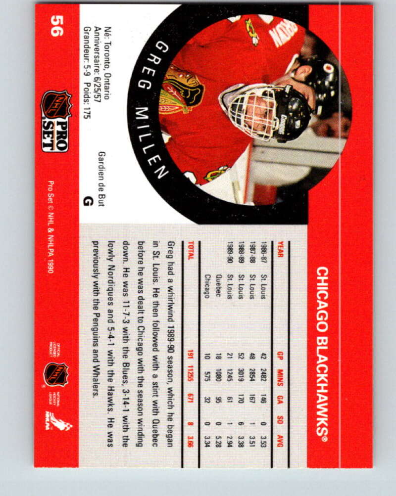 1990-91 Pro Set #56 Greg Millen Mint Chicago Blackhawks