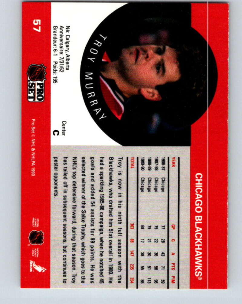 1990-91 Pro Set #57 Troy Murray Mint Chicago Blackhawks