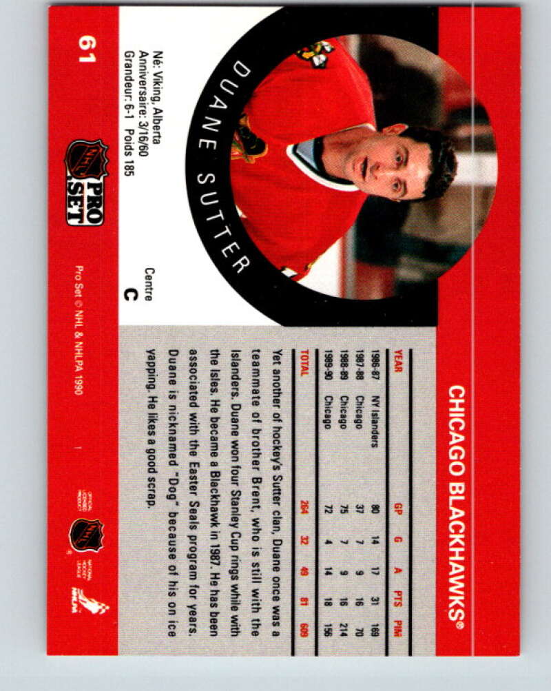 1990-91 Pro Set #61 Duane Sutter Mint Chicago Blackhawks