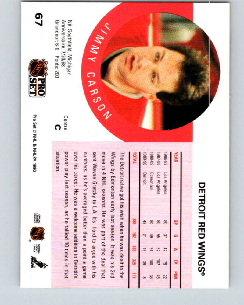 1990-91 Pro Set #67 Jimmy Carson Mint Detroit Red Wings