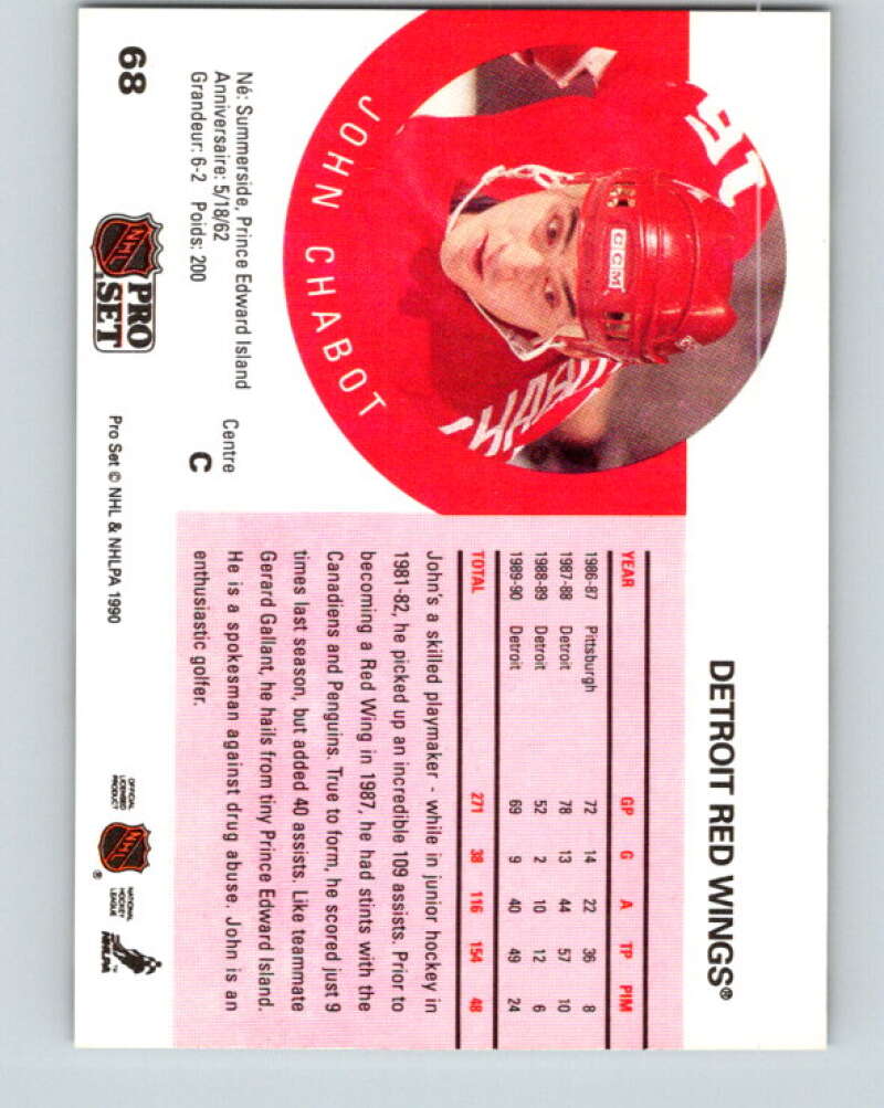 1990-91 Pro Set #68 John Chabot Mint Detroit Red Wings