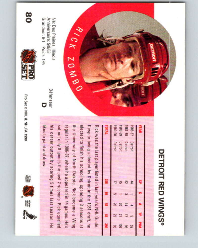 1990-91 Pro Set #80 Rick Zombo Mint Detroit Red Wings