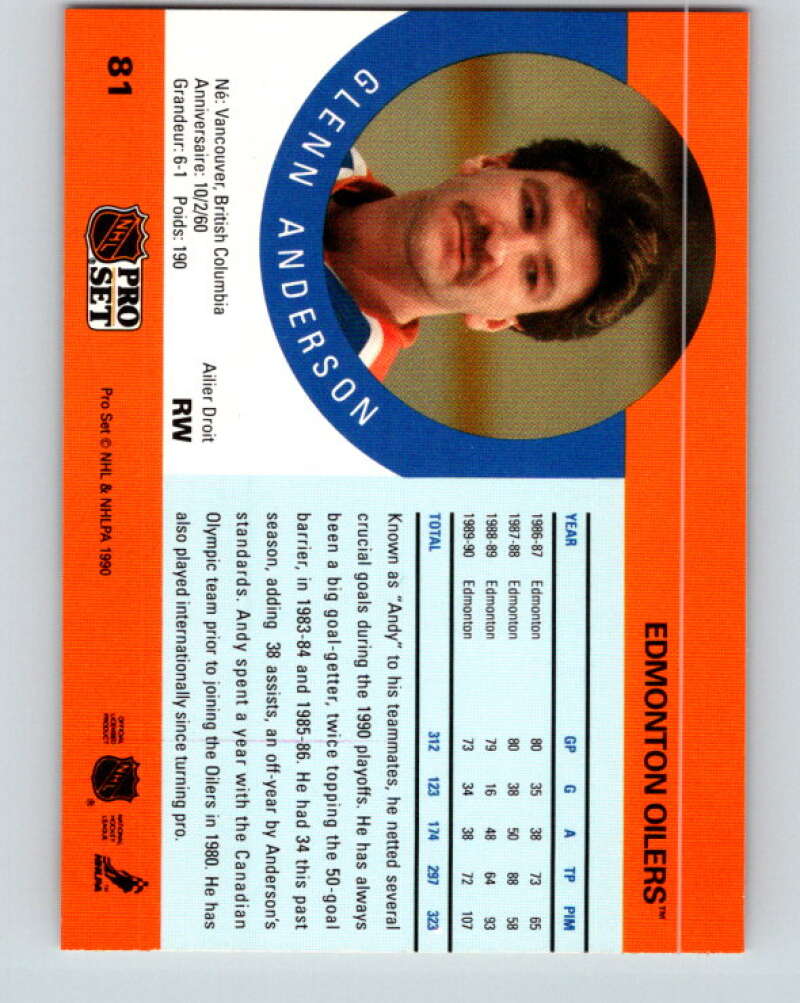 1990-91 Pro Set #81 Glenn Anderson Mint Edmonton Oilers