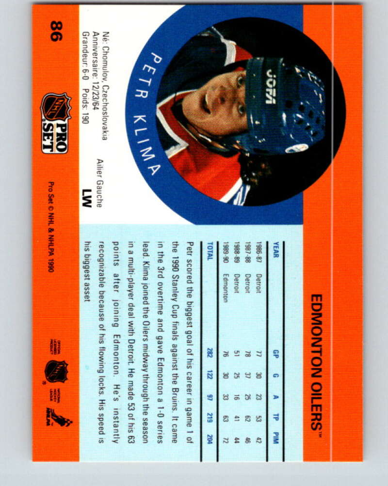 1990-91 Pro Set #86 Petr Klima Mint Edmonton Oilers