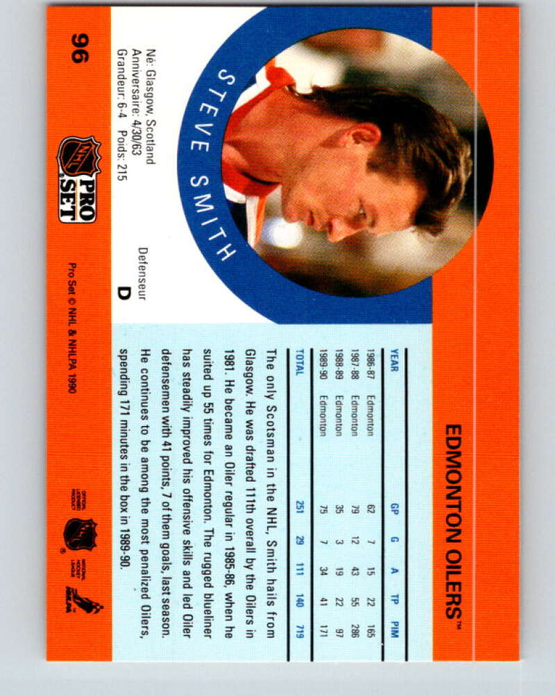 1990-91 Pro Set #96 Steve Smith Mint Edmonton Oilers