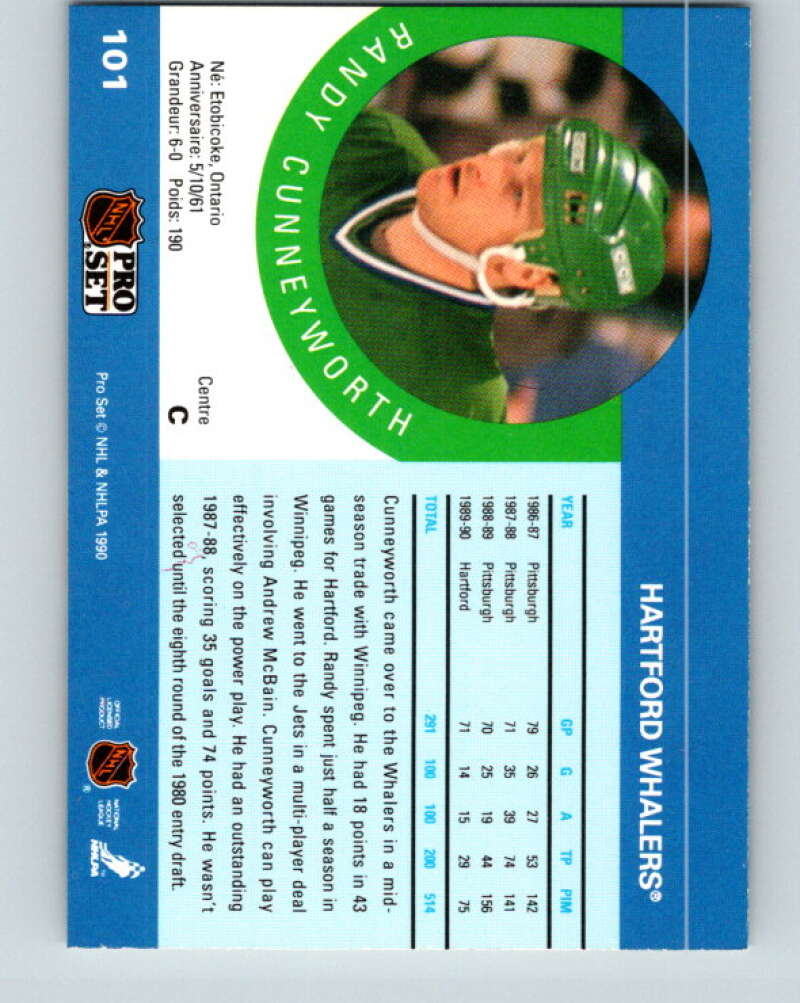 1990-91 Pro Set #101 Randy Cunneyworth Mint Hartford Whalers