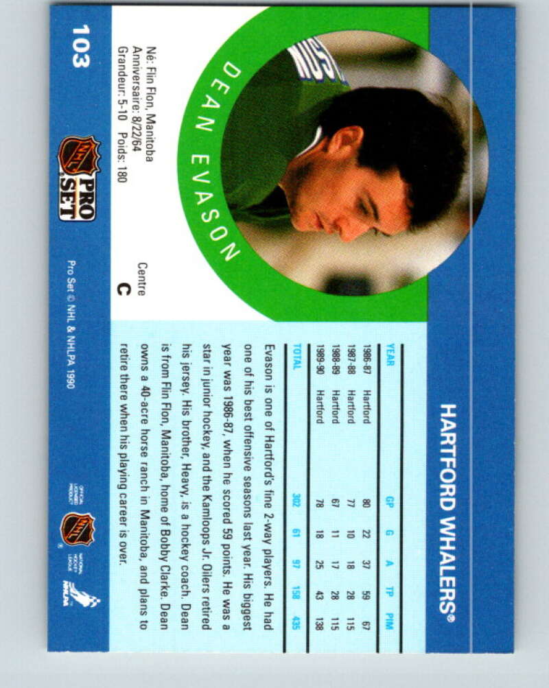1990-91 Pro Set #103 Dean Evason Mint Hartford Whalers