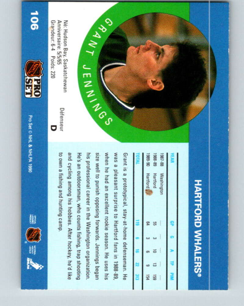 1990-91 Pro Set #106 Grant Jennings Mint Hartford Whalers