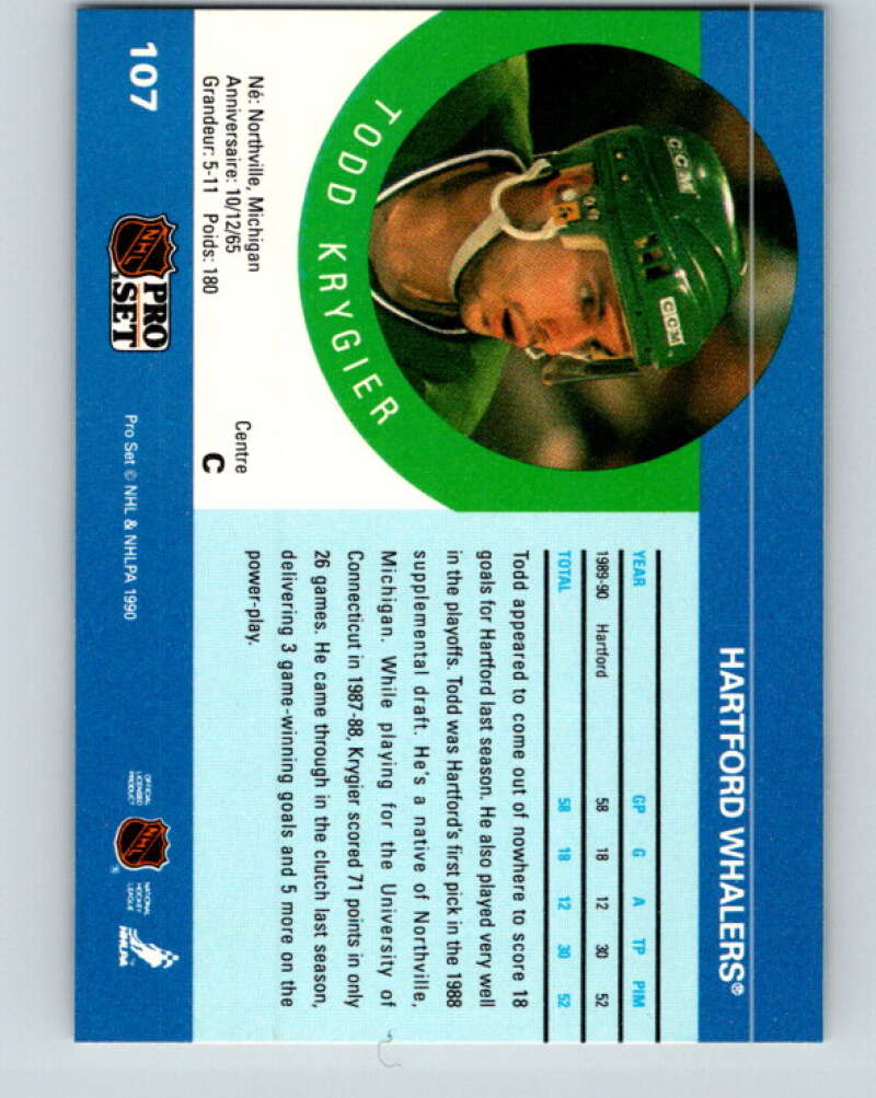 1990-91 Pro Set #107 Todd Krygier Mint Hartford Whalers