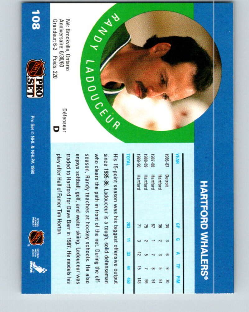 1990-91 Pro Set #108 Randy Ladouceur Mint Hartford Whalers