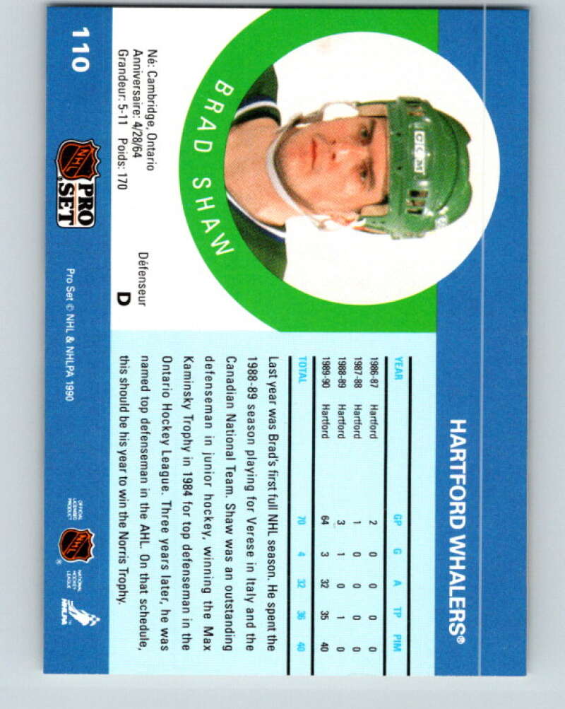1990-91 Pro Set #110 Brad Shaw Mint Hartford Whalers