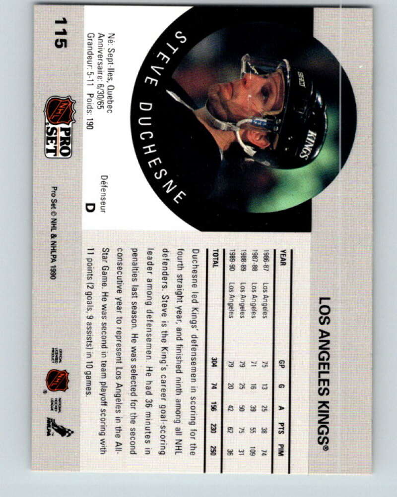 1990-91 Pro Set #115 Steve Duchesne Mint Los Angeles Kings