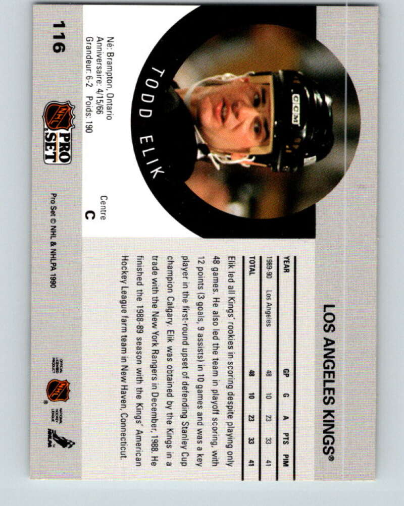 1990-91 Pro Set #116 Todd Elik Mint RC Rookie Los Angeles Kings