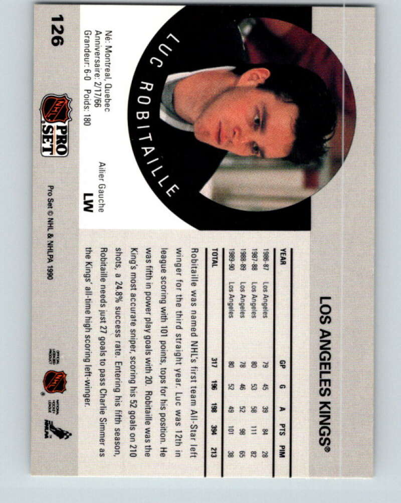 1990-91 Pro Set #126 Luc Robitaille Mint Los Angeles Kings
