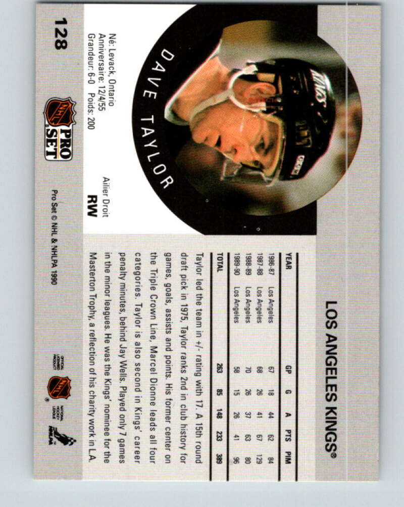 1990-91 Pro Set #128 Dave Taylor Mint Los Angeles Kings