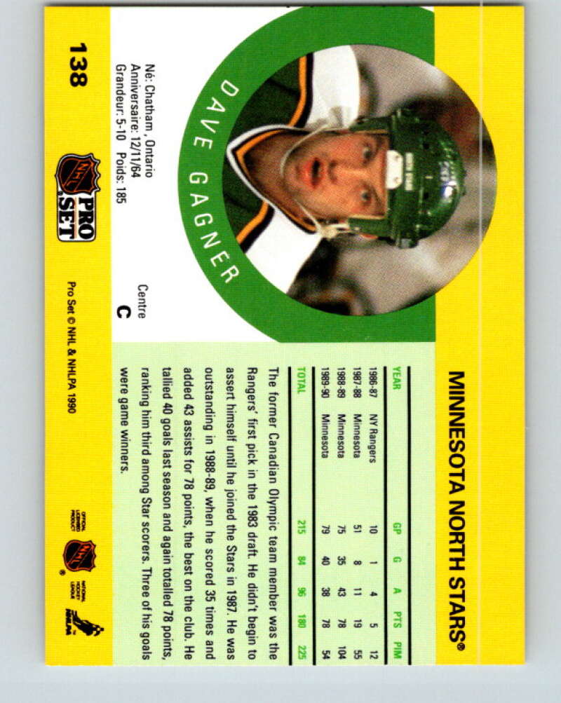 1990-91 Pro Set #138 Dave Gagner Mint Minnesota North Stars