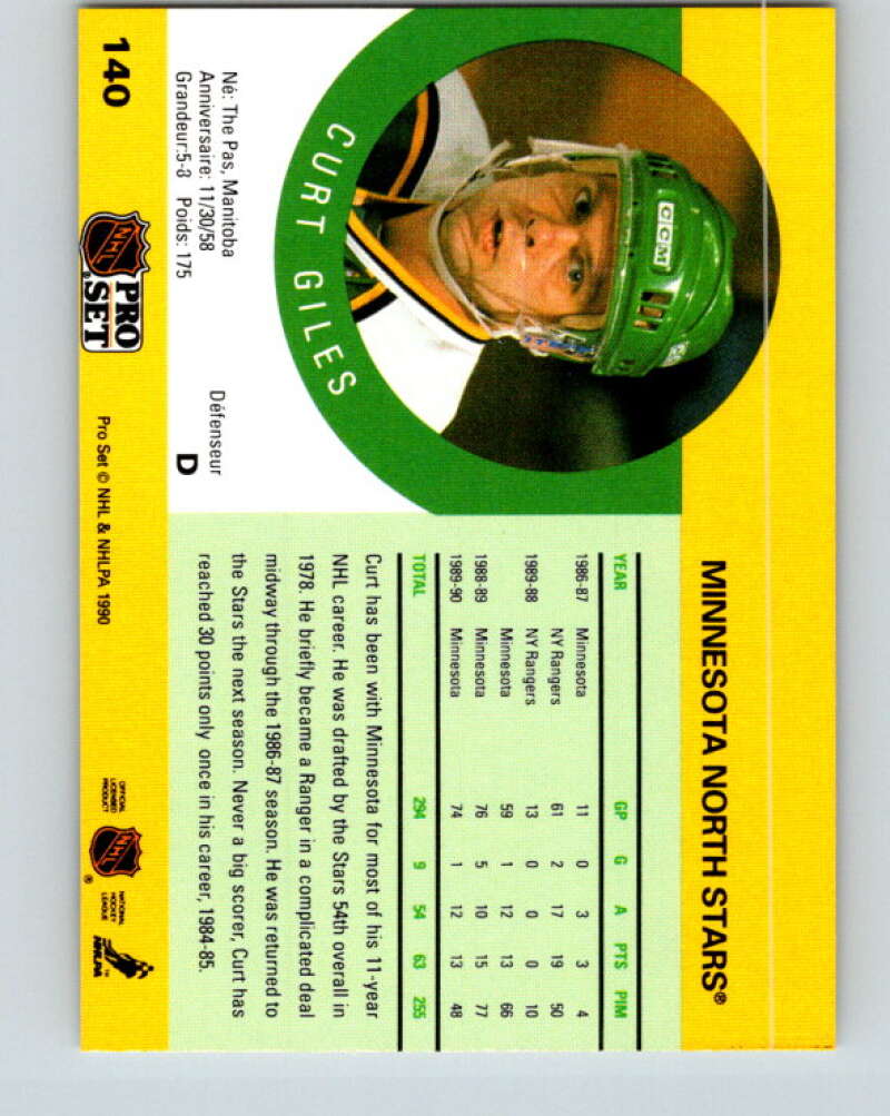 1990-91 Pro Set #140 Curt Giles Mint Minnesota North Stars