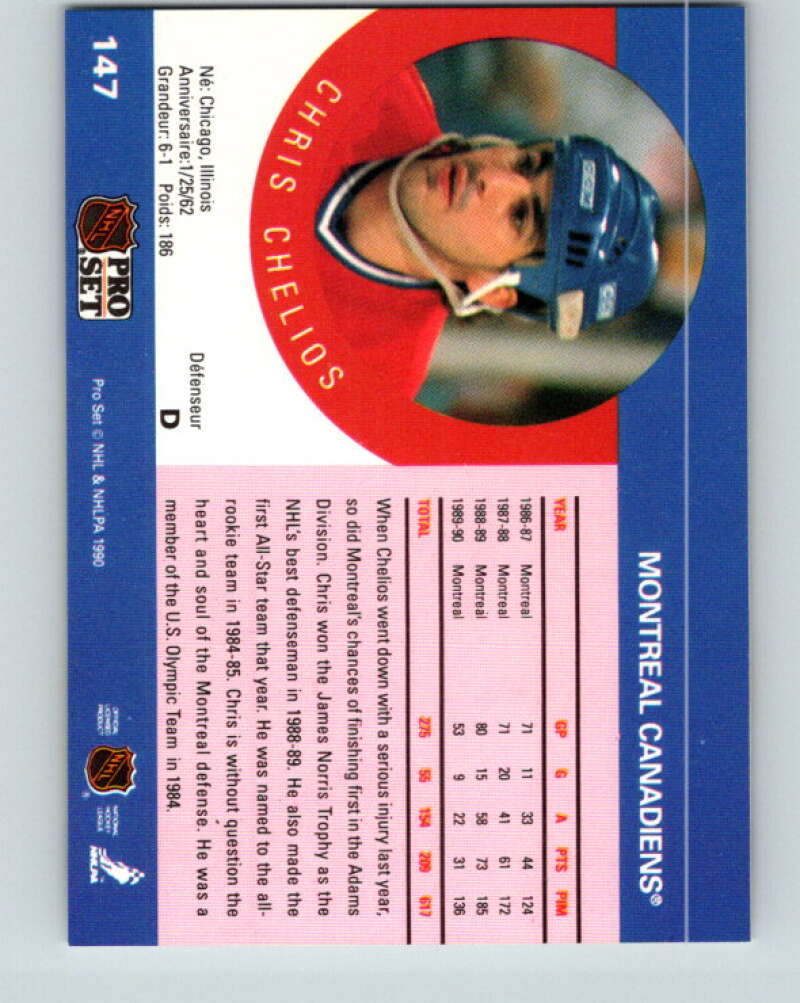 1990-91 Pro Set #147 Chris Chelios Mint Montreal Canadiens