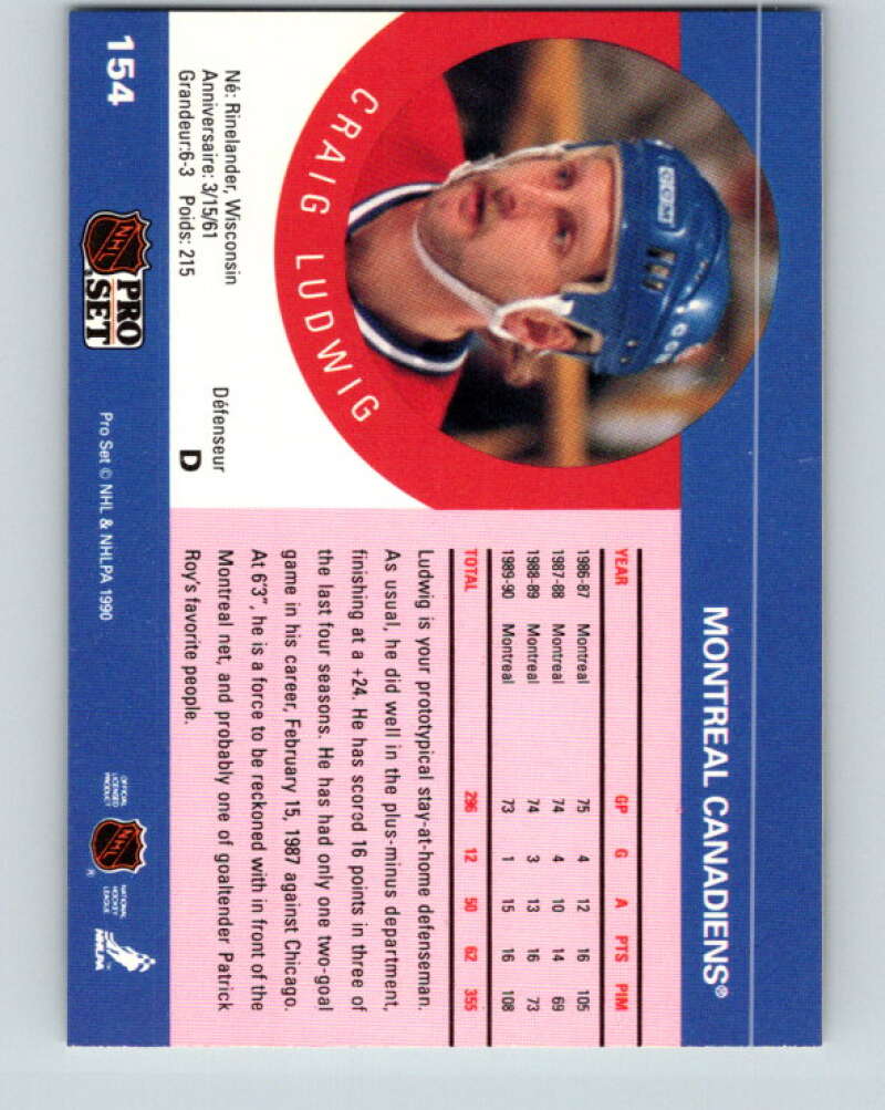 1990-91 Pro Set #154 Craig Ludwig Mint Montreal Canadiens