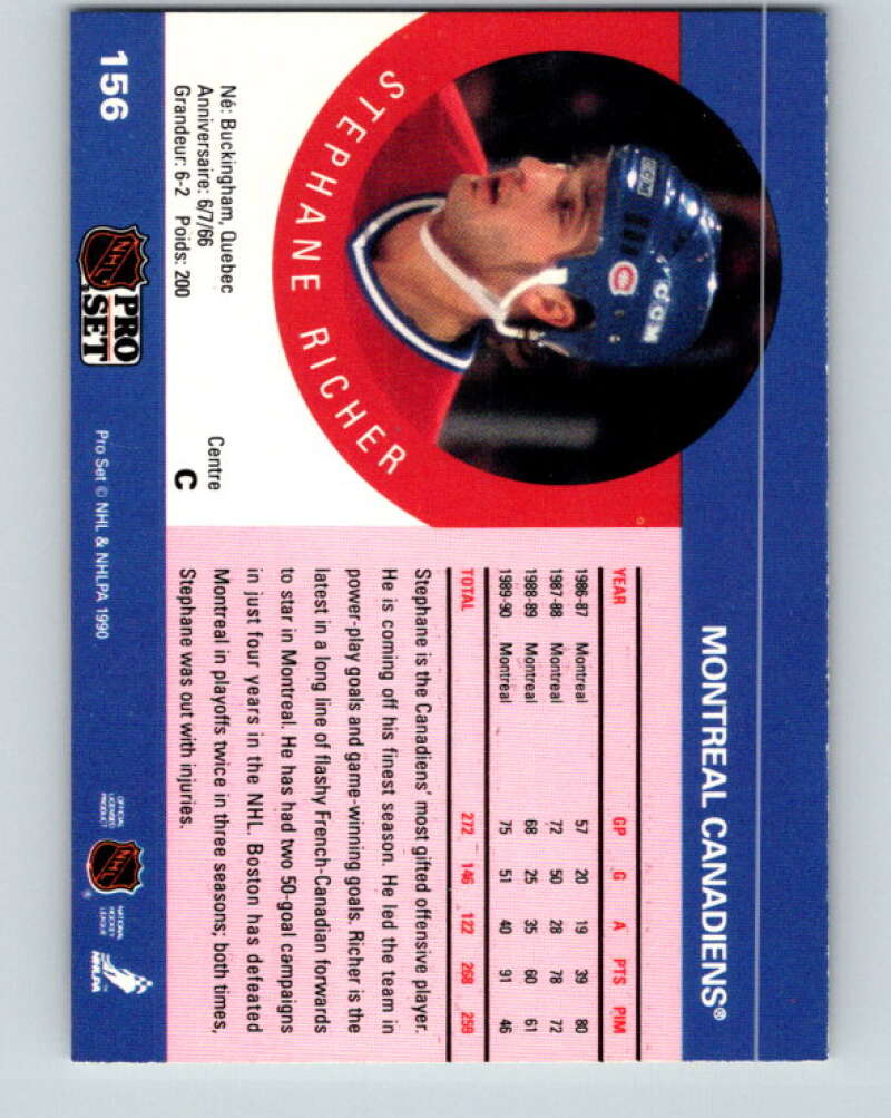 1990-91 Pro Set #156 Stephane Richer Mint Montreal Canadiens