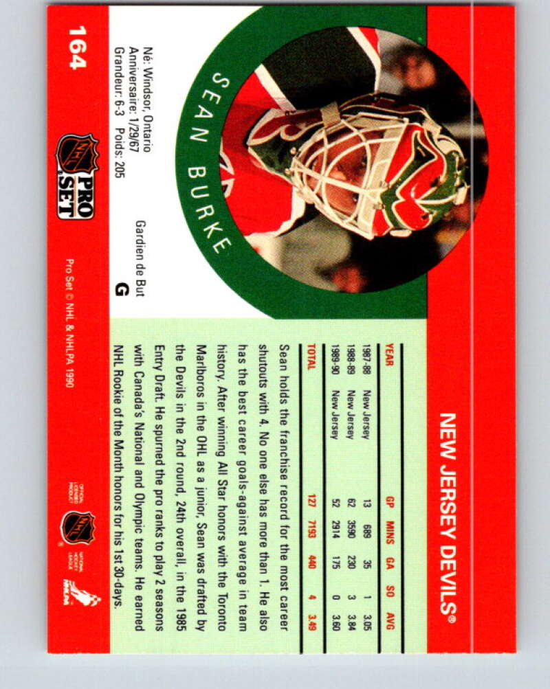 1990-91 Pro Set #164 Sean Burke Mint New Jersey Devils