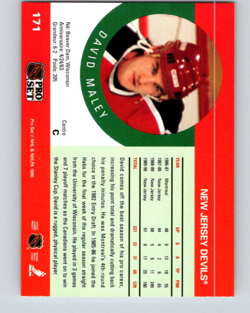 1990-91 Pro Set #171 David Maley Mint New Jersey Devils