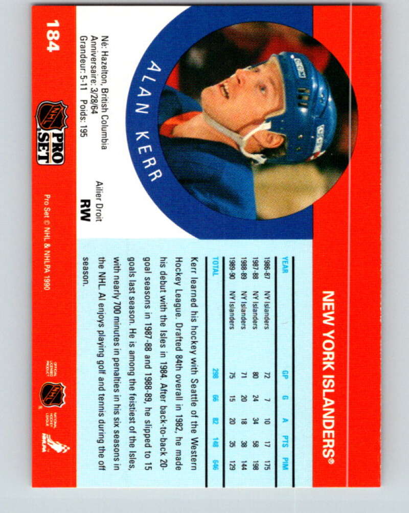 1990-91 Pro Set #184 Alan Kerr Mint New York Islanders