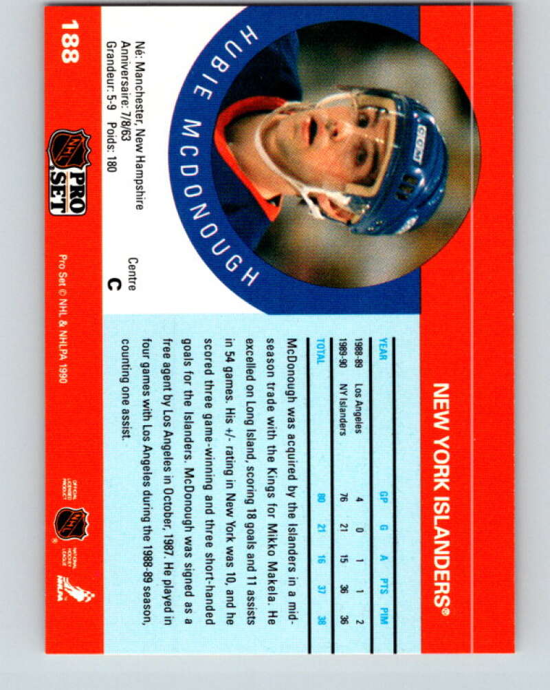 1990-91 Pro Set #188 Hubie McDonough Mint New York Islanders