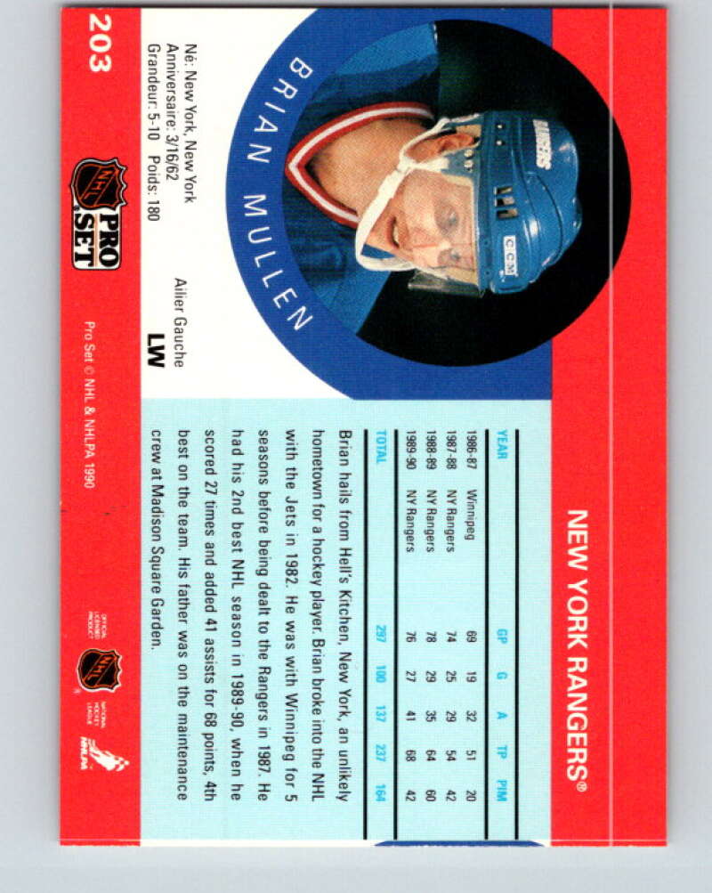 1990-91 Pro Set #203 Brian Mullen Mint New York Rangers