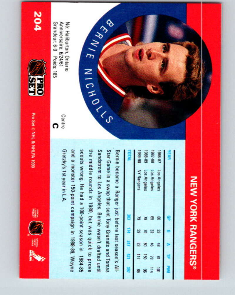 1990-91 Pro Set #204 Bernie Nicholls Mint New York Rangers