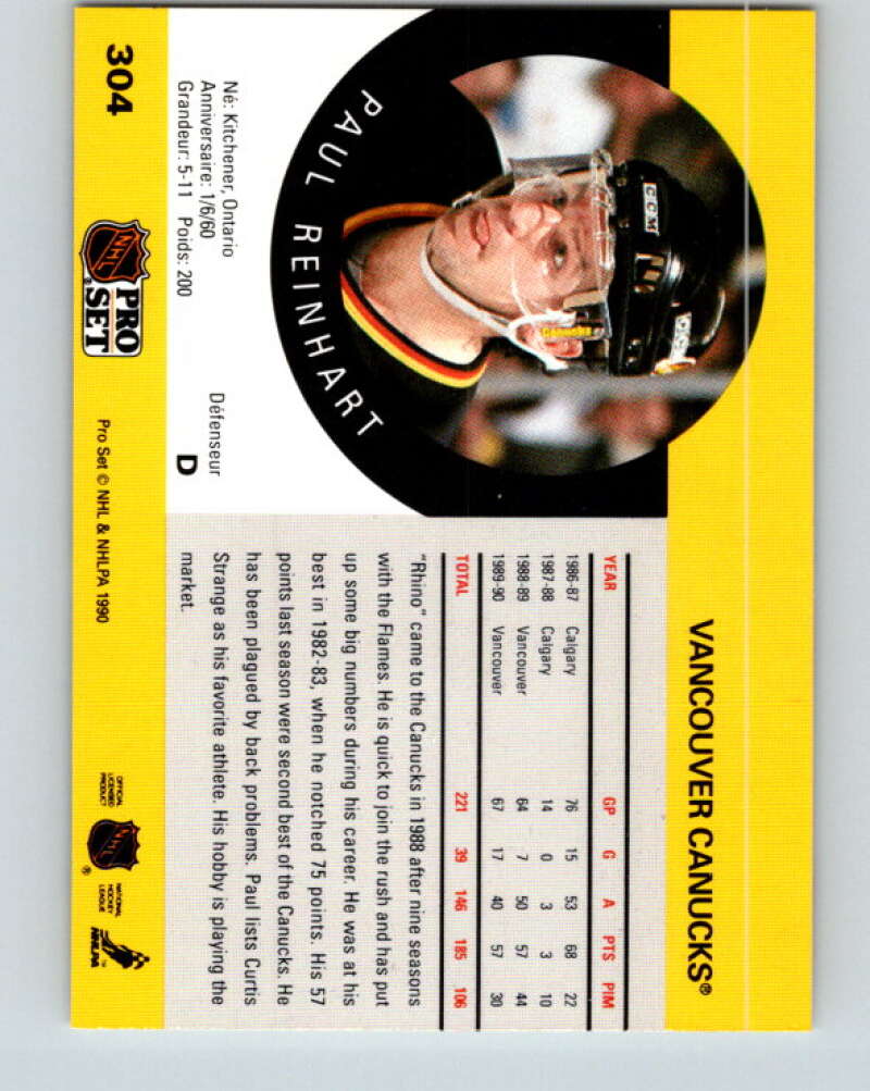 1990-91 Pro Set #304 Paul Reinhart Mint Vancouver Canucks