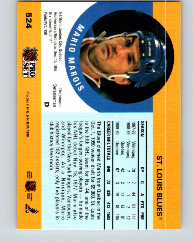 1990-91 Pro Set #524 Mario Marois Mint St. Louis Blues