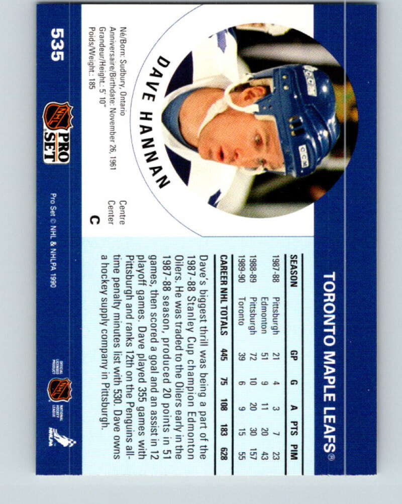 1990-91 Pro Set #535 Dave Hannan Mint Toronto Maple Leafs