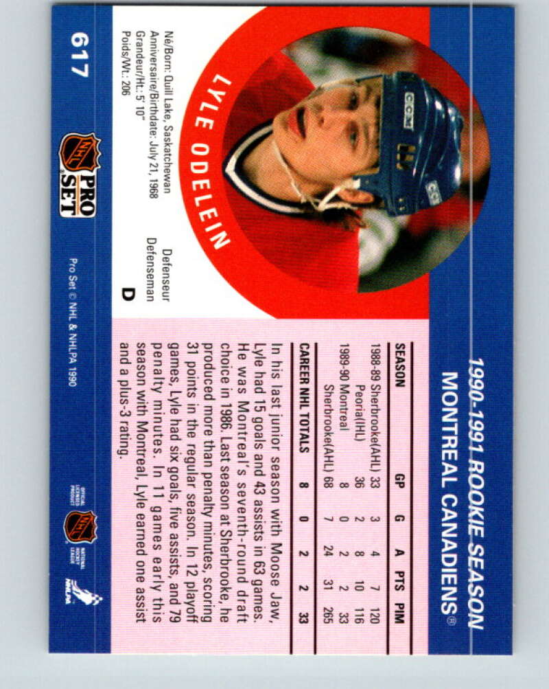 1990-91 Pro Set #617 Lyle Odelein Mint RC Rookie Montreal Canadiens