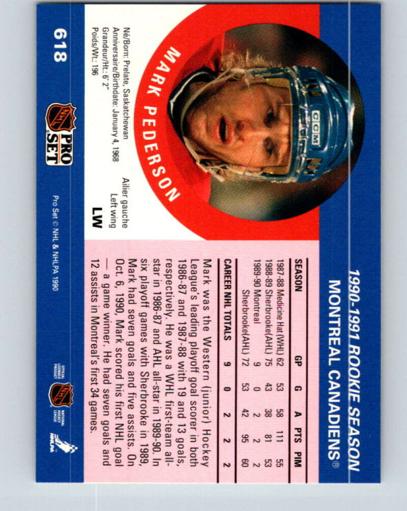1990-91 Pro Set #618 Mark Pederson Mint Montreal Canadiens