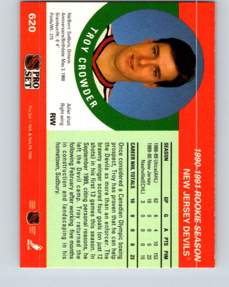 1990-91 Pro Set #620 Troy Crowder Mint RC Rookie New Jersey Devils