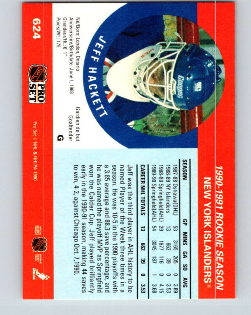 1990-91 Pro Set #624 Jeff Hackett Mint RC Rookie New York Islanders