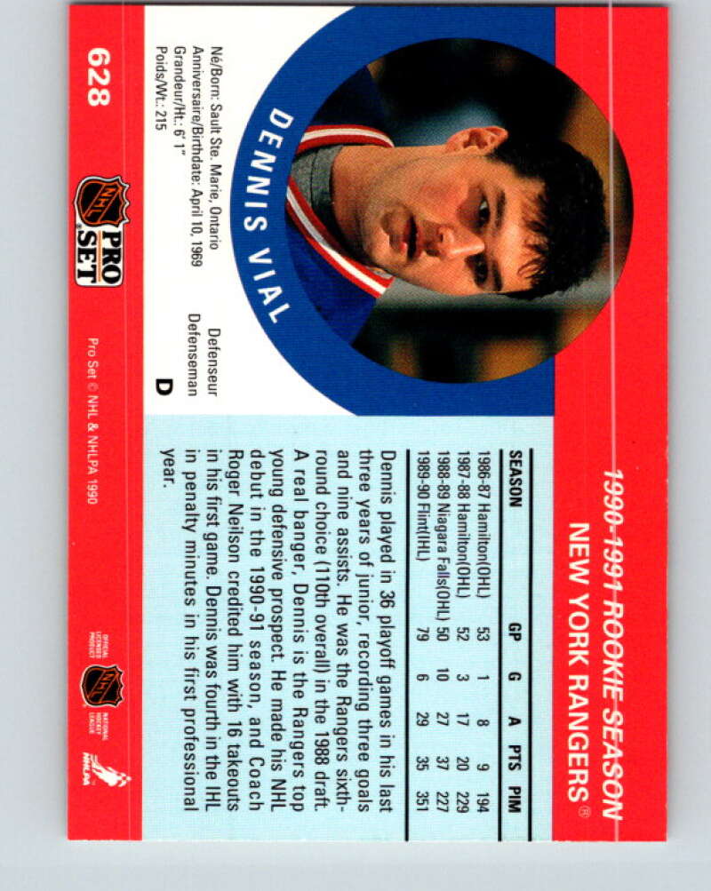 1990-91 Pro Set #628 Dennis Vial Mint New York Rangers