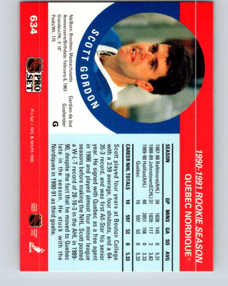 1990-91 Pro Set #634 Scott Gordon Mint Quebec Nordiques
