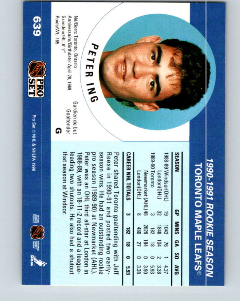 1990-91 Pro Set #639 Peter Ing Mint Toronto Maple Leafs