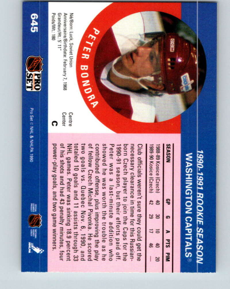 1990-91 Pro Set #645 Peter Bondra Mint RC Rookie Washington Capitals